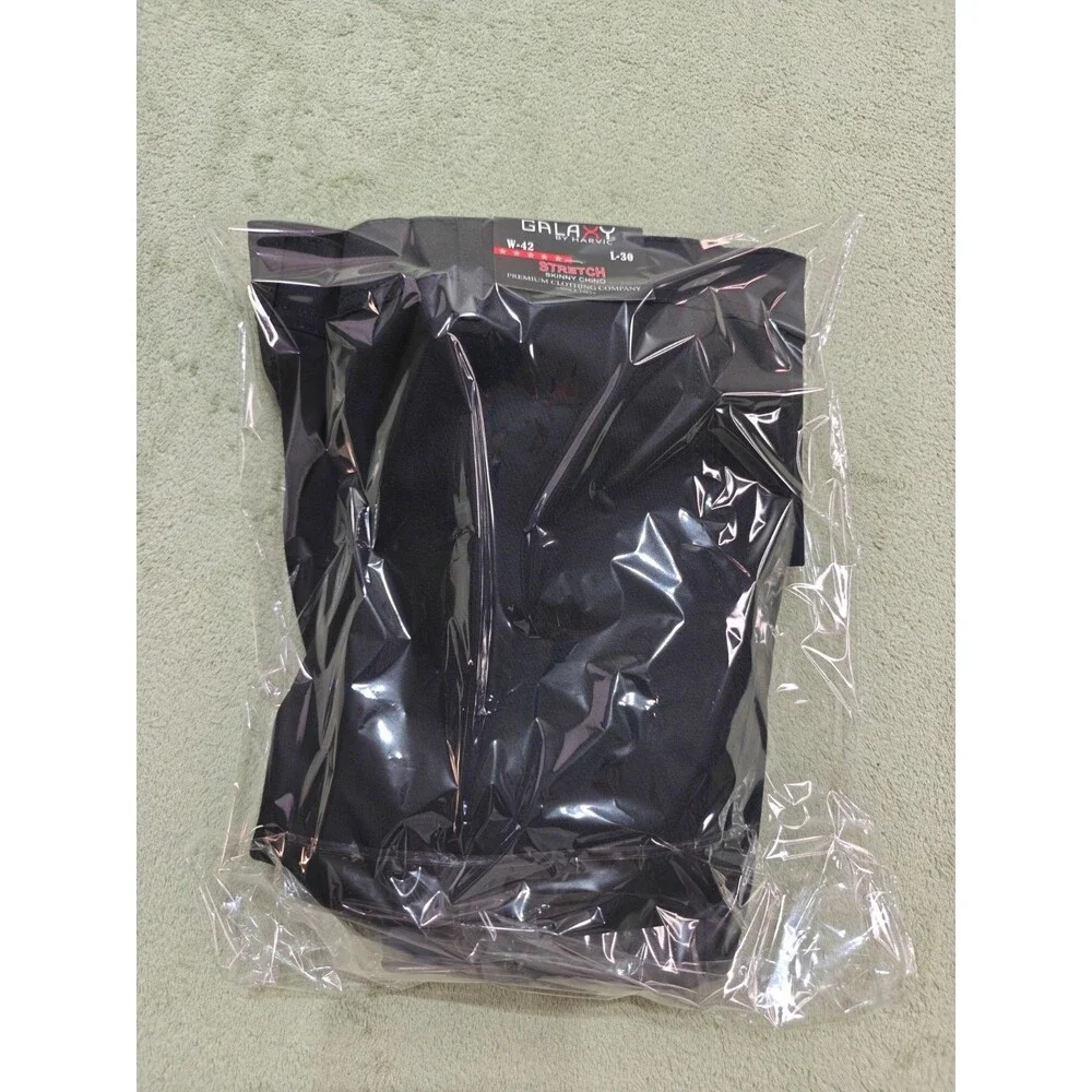 Galaxy by Harvic Mens Chino Pants NWT W42 L30 Black Stretch Skinny Trousers New